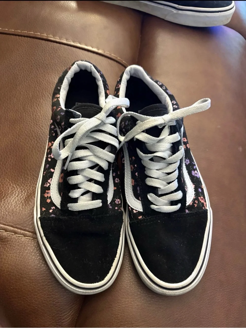 Vans Black Floral Low-Top Sneakers with White Stripe